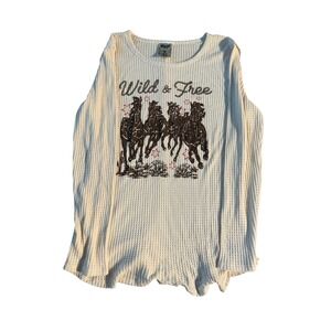 Vintage Vocal Waffle Knit Thermal Top Cream Size Large